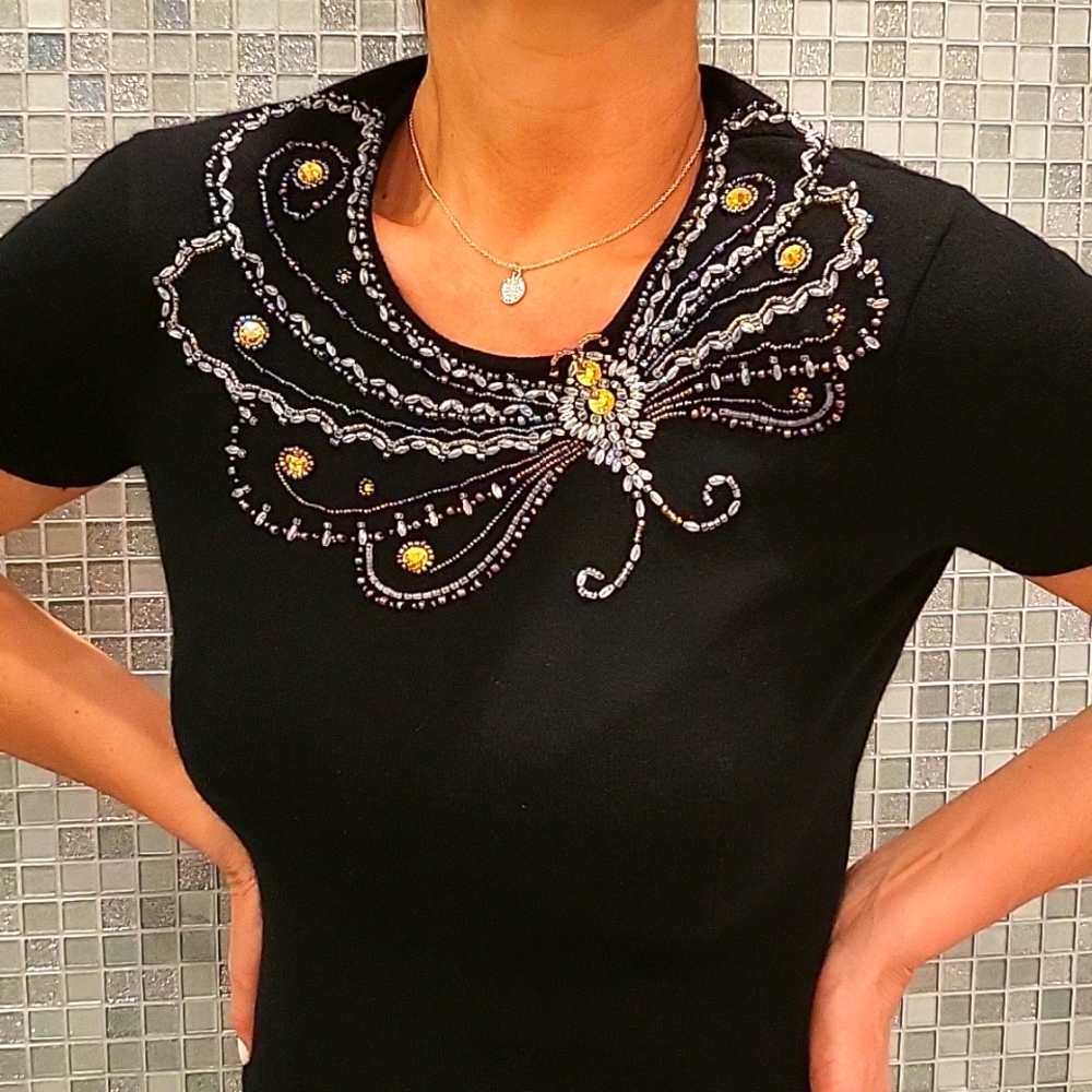 Black Sparkling Butterfly Knit Top, 🦋 S/M